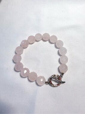 Rose Quartz Beaded Bracelet - Pink Gemstone Toggle Clasp